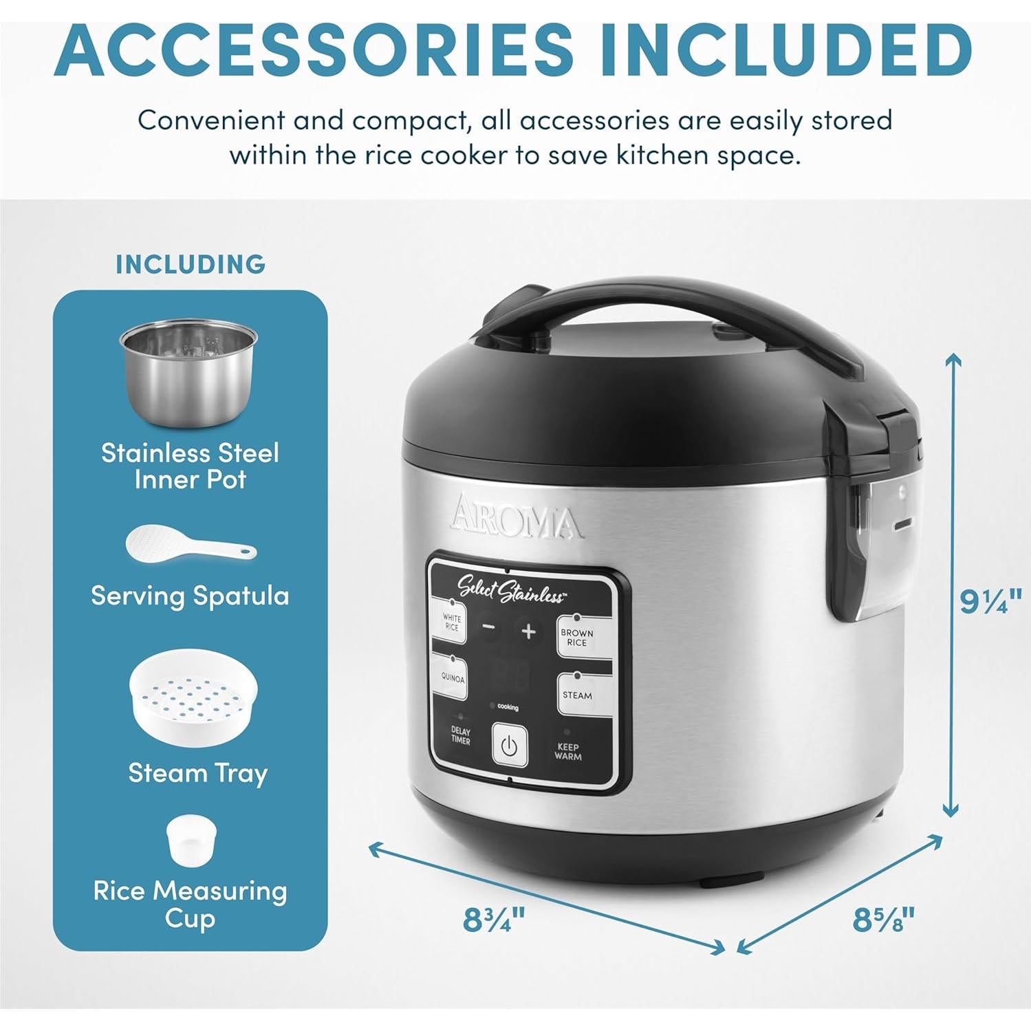 Arrocera Digital Acero Inoxidable Aroma 8 Tazas ARC-914SBDS