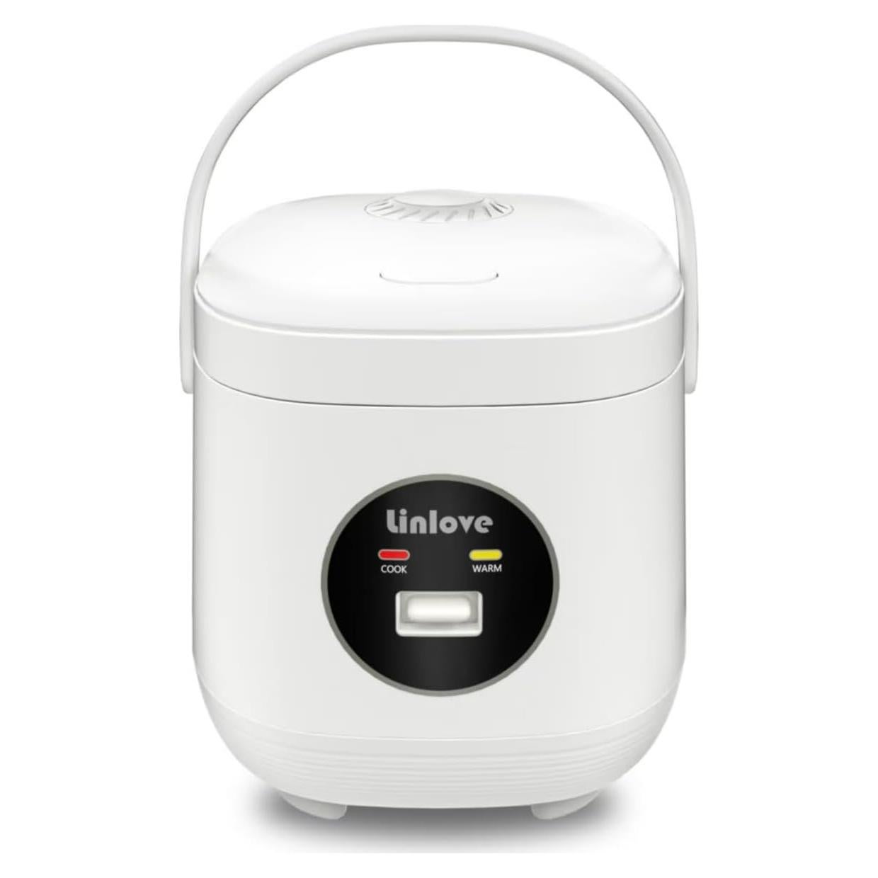 Olla arrocera portátil Linlove 1.5L blanca, 3 tazas, antiadherente