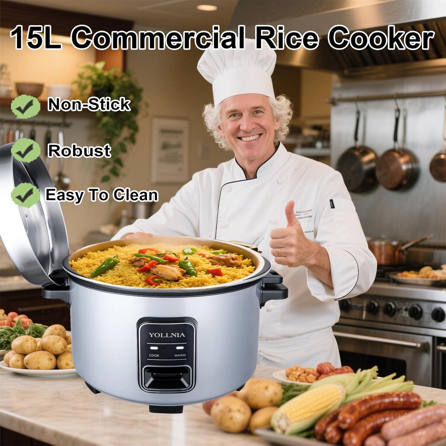 Cocedor de Arroz Comercial YOLLNIA 15L 32 Tazas 1750W