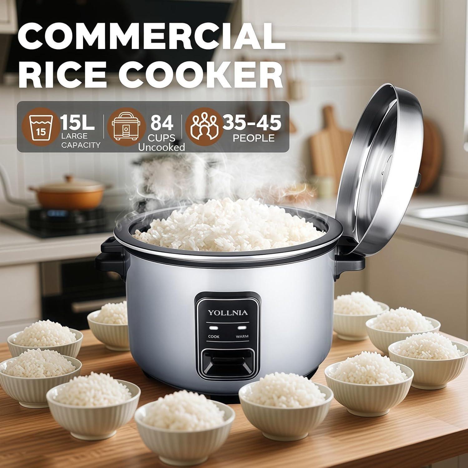 Cocedor de Arroz Comercial YOLLNIA 15L 32 Tazas 1750W