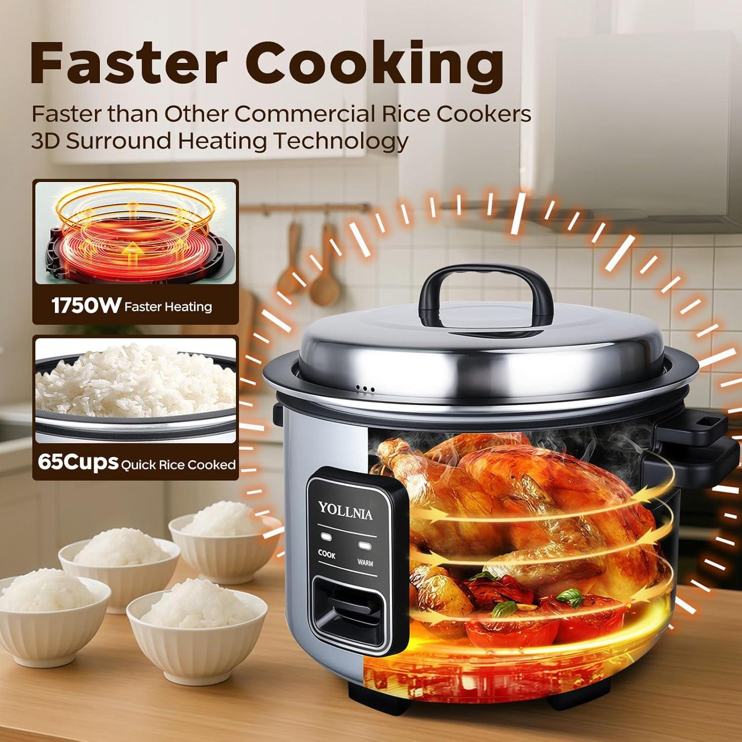 Cocedor de Arroz Comercial YOLLNIA 15L 32 Tazas 1750W