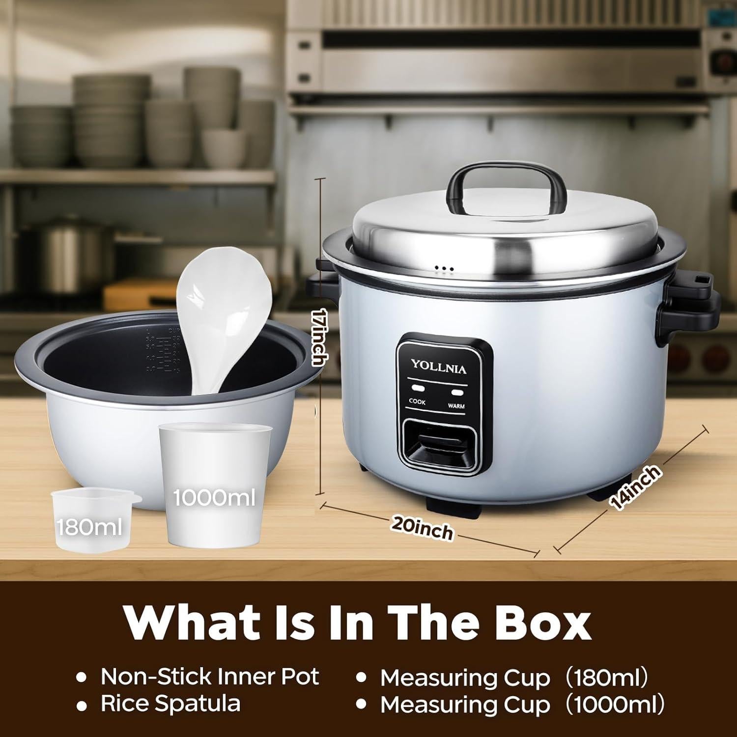 Cocedor de Arroz Comercial YOLLNIA 15L 32 Tazas 1750W