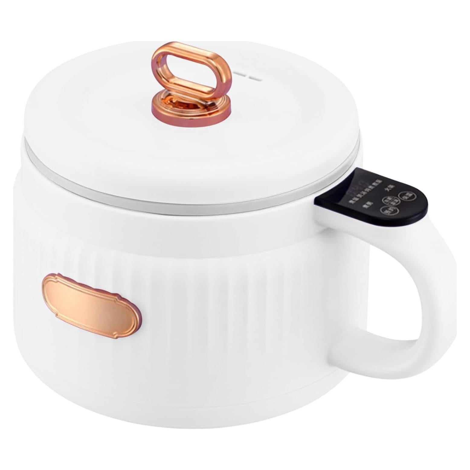 Portable Rice Cooker and Lunch Box with Multi-Functional Non-Stick Ceramic Coating, Compact Non-Stick Rice Cooker 6 Cooking Functions: Cooking Rice, Soup, Stew, Congee, etc., White