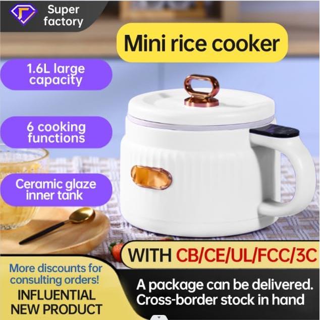 Portable Rice Cooker and Lunch Box with Multi-Functional Non-Stick Ceramic Coating, Compact Non-Stick Rice Cooker 6 Cooking Functions: Cooking Rice, Soup, Stew, Congee, etc., White