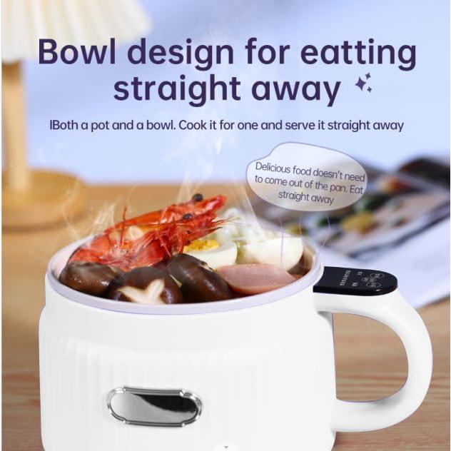 Portable Rice Cooker and Lunch Box with Multi-Functional Non-Stick Ceramic Coating, Compact Non-Stick Rice Cooker 6 Cooking Functions: Cooking Rice, Soup, Stew, Congee, etc., White