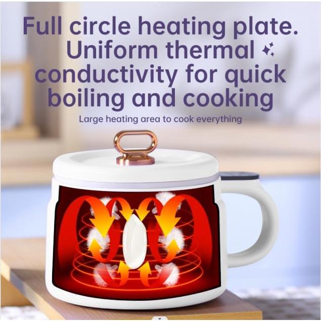 Portable Rice Cooker and Lunch Box with Multi-Functional Non-Stick Ceramic Coating, Compact Non-Stick Rice Cooker 6 Cooking Functions: Cooking Rice, Soup, Stew, Congee, etc., White