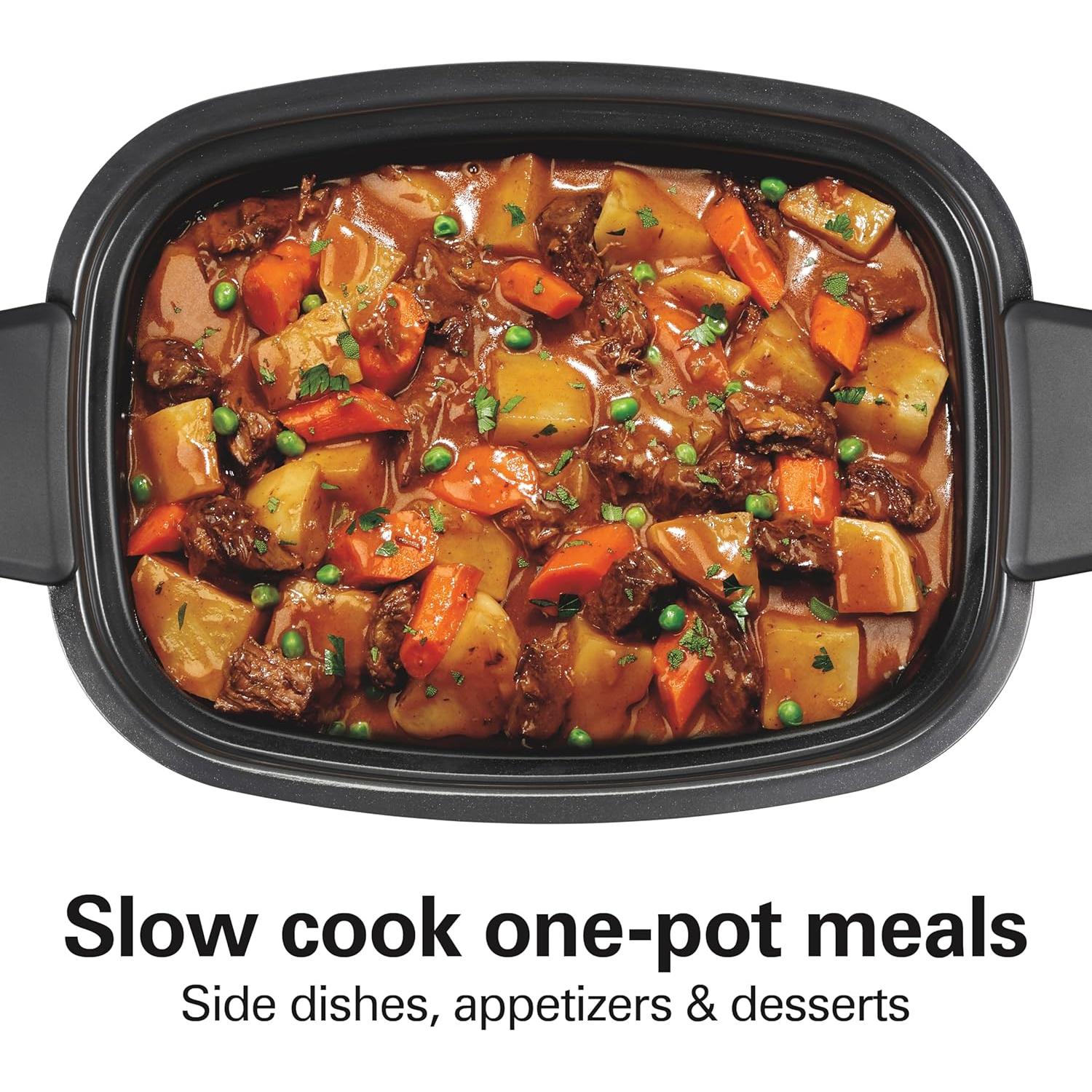 Hamilton Beach 6 Quart 9-in-1 Programmable Slow Cooker with Sear, Browning, Rice, Steam, Sauté, Roast Delay Start & Keep Warm Functions, Nonstick PFAS-Free Dishwasher Safe Crock, Black (33604)