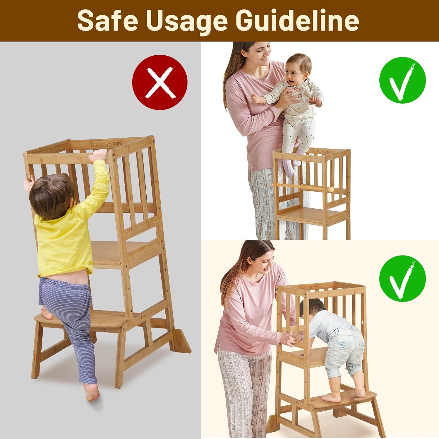 Torre de Aprendizaje Cosyland para Niños - Taburete Ajustable Natural