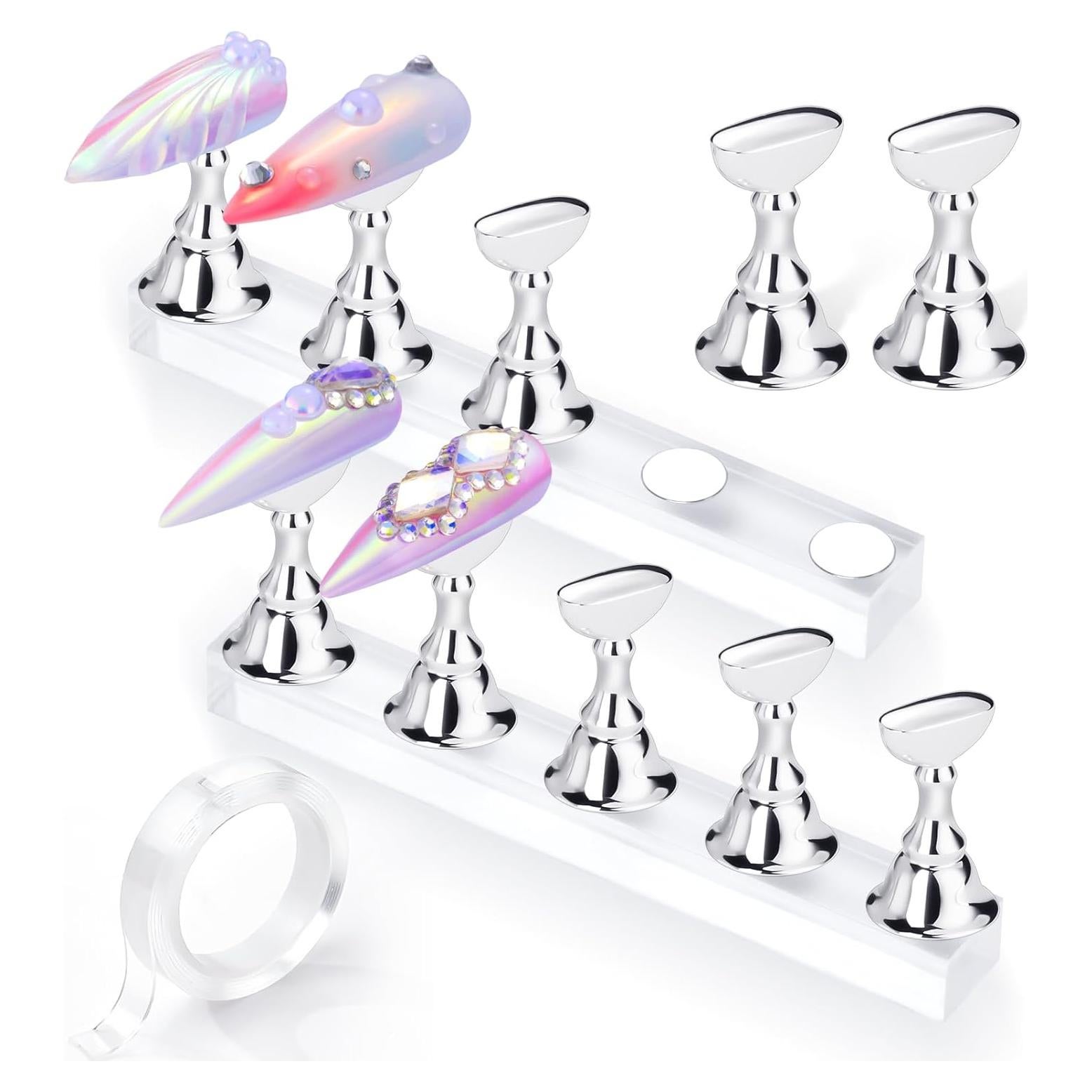 Soporte de Uñas Makartt Plateado con Cinta Doble Cara