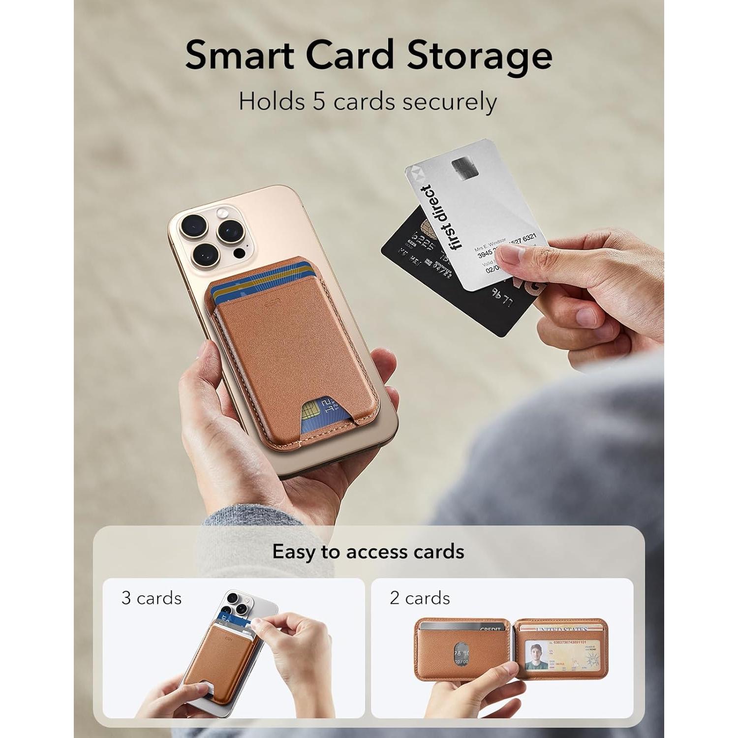 Cartera MagSafe ESR Marrón para iPhone 12-16, 5 Tarjetas