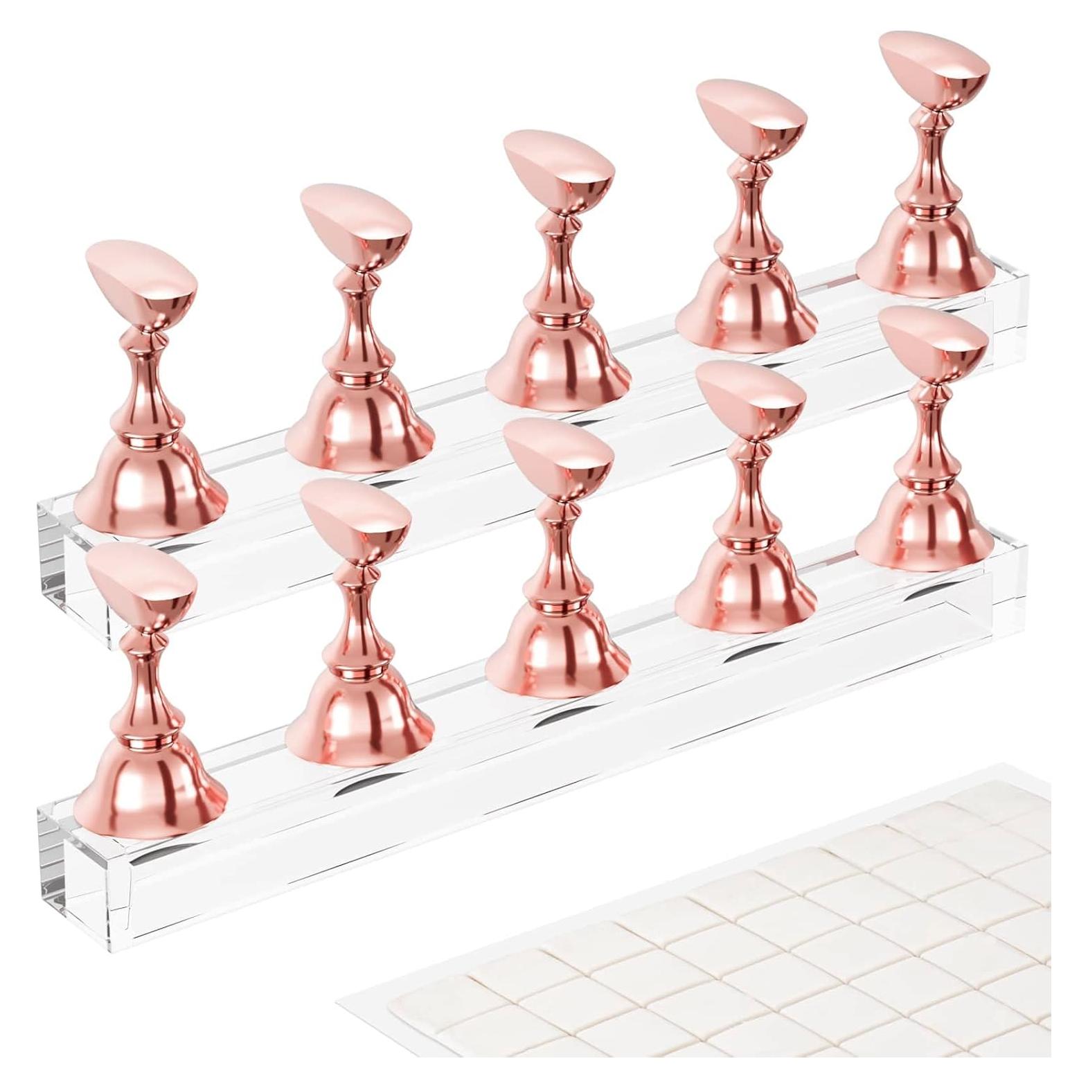 Soporte de Uñas Acrílico Difenni Oro Rosa 54 Pcs Reutilizable
