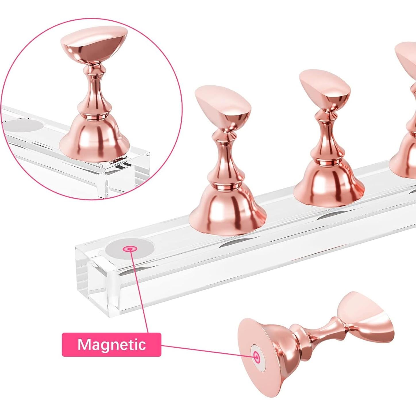 Soporte de Uñas Acrílico Difenni Oro Rosa 54 Pcs Reutilizable