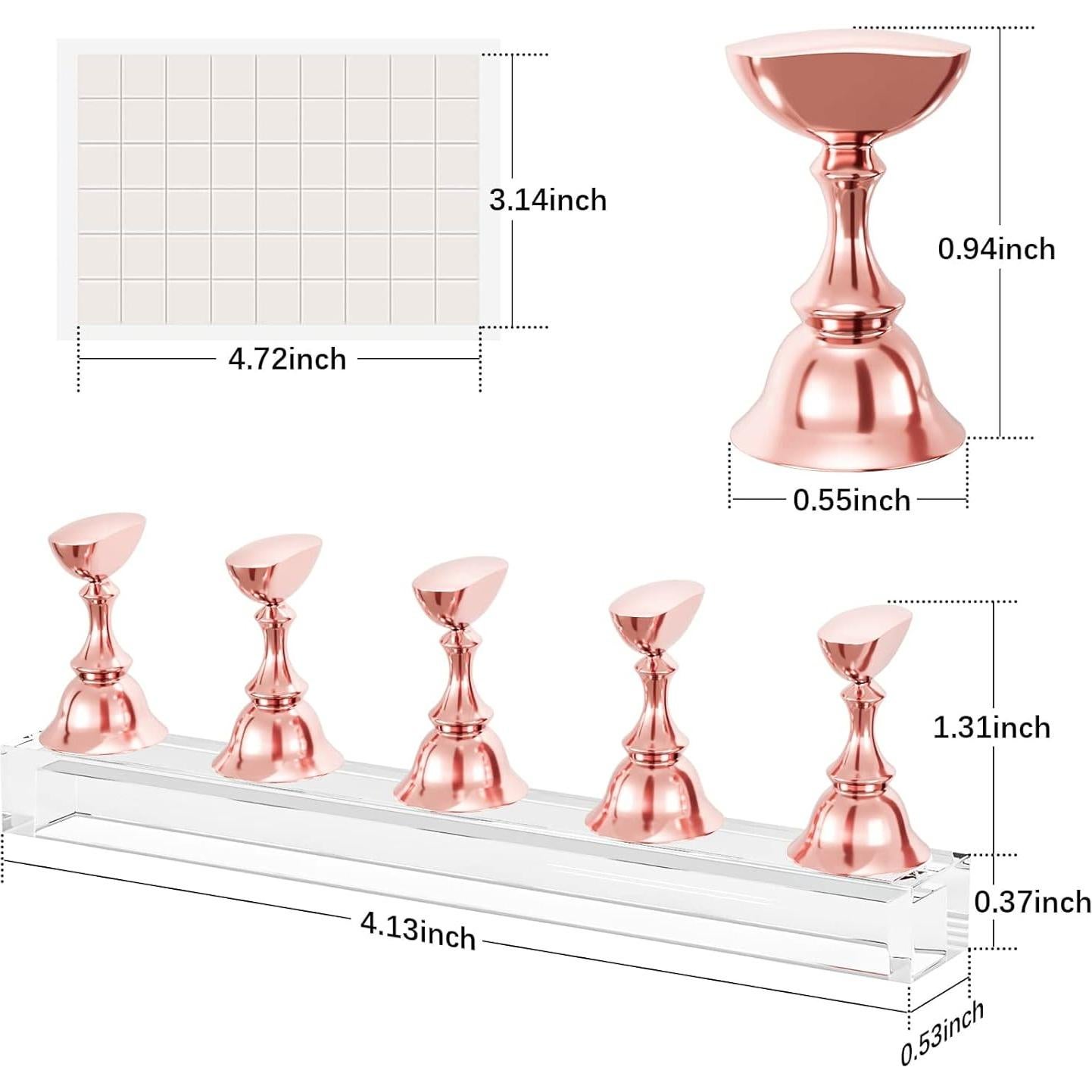 Soporte de Uñas Acrílico Difenni Oro Rosa 54 Pcs Reutilizable