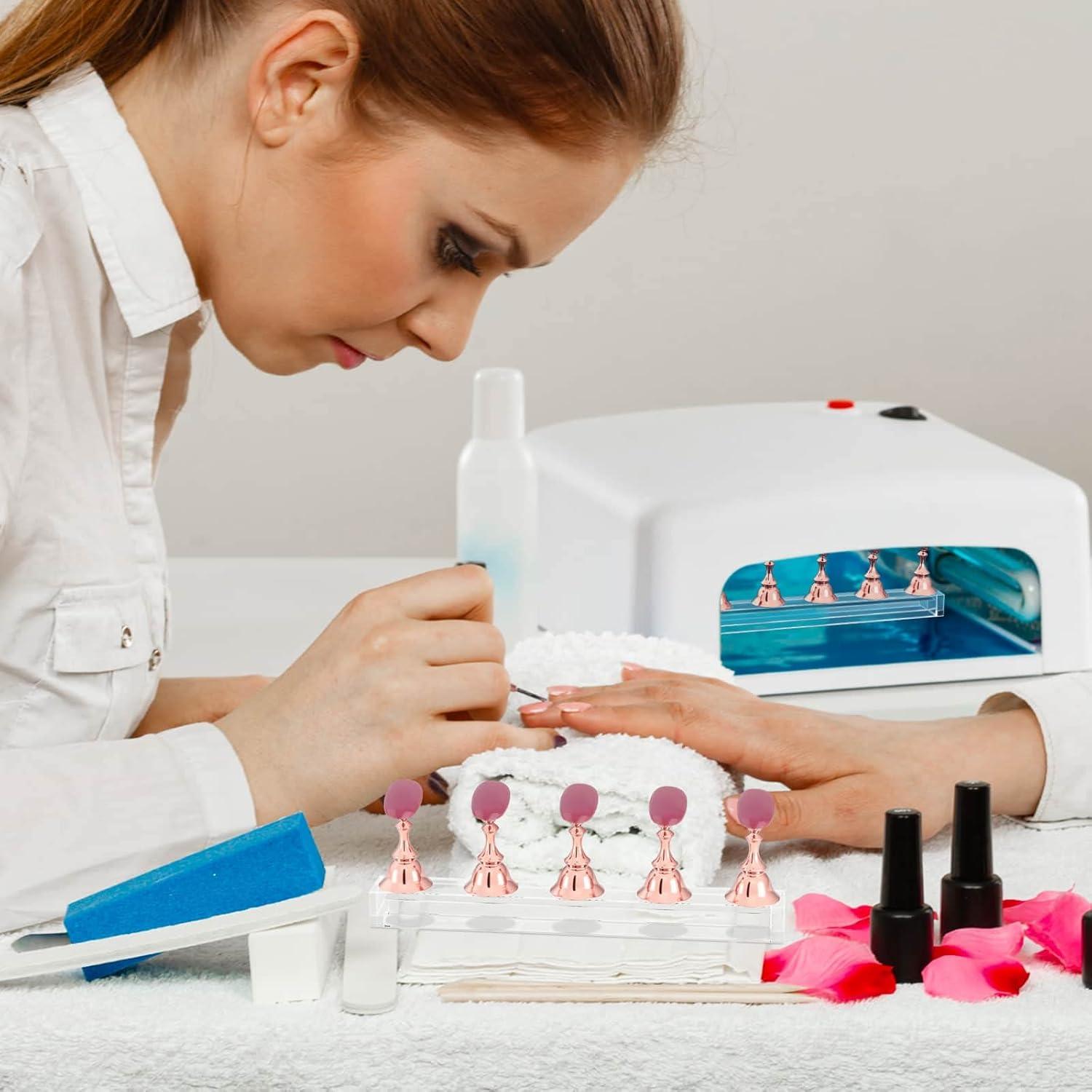 Soporte de Uñas Acrílico Difenni Oro Rosa 54 Pcs Reutilizable