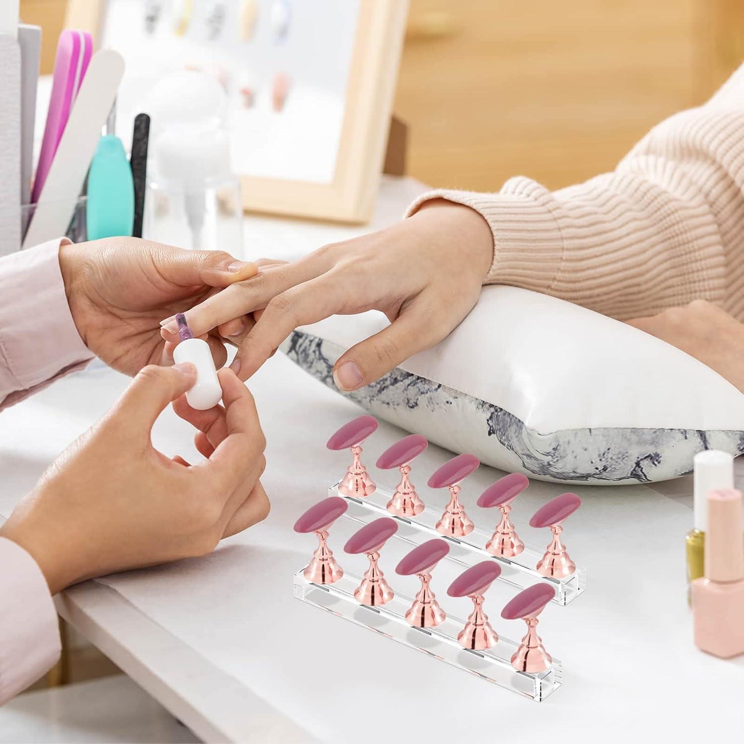 Soporte de Uñas Acrílico Difenni Oro Rosa 54 Pcs Reutilizable