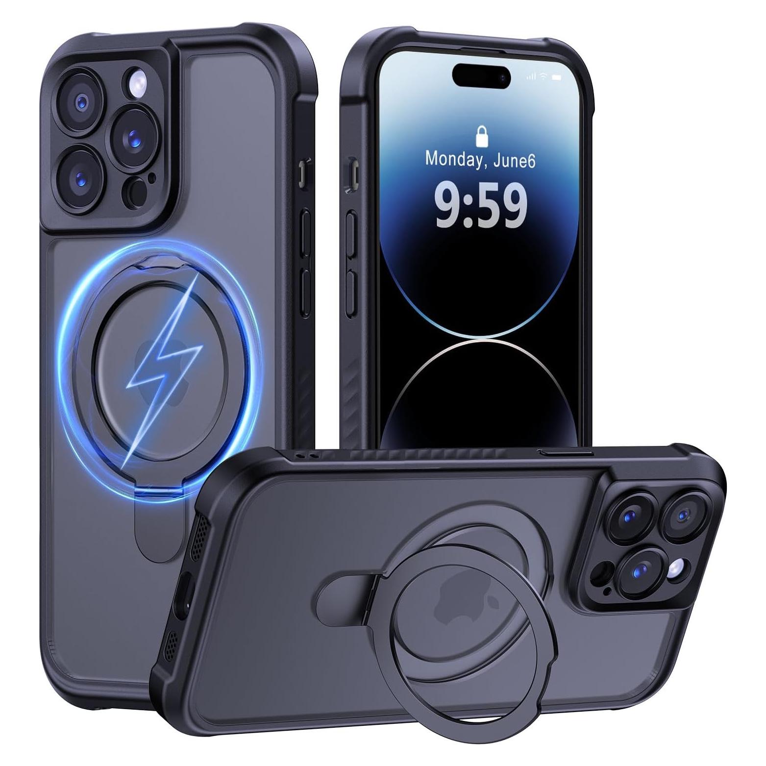 Funda MOCCA para iPhone 14 Pro con soporte magnético Negro