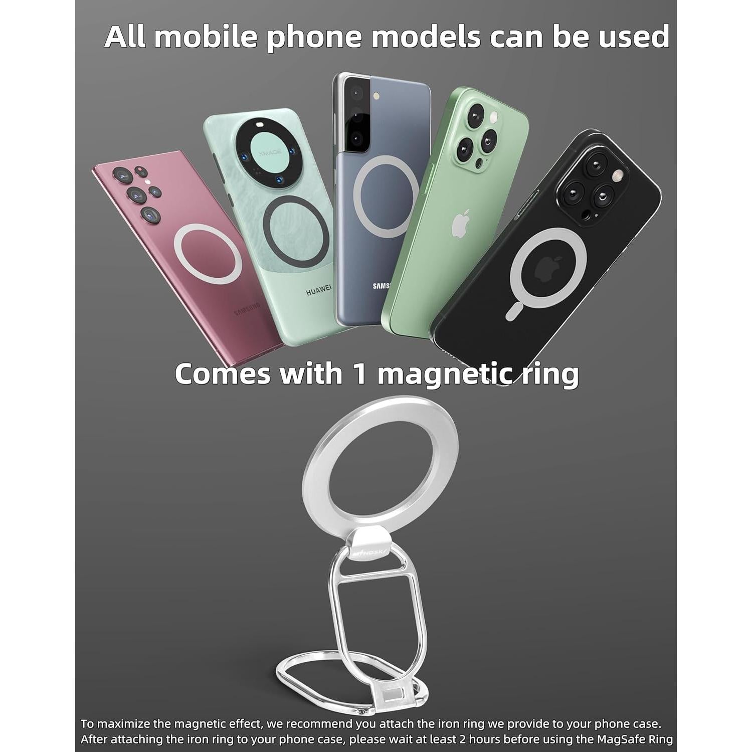 Soporte MagSafe Mindsky para iPhone 12/13/14/15 Plata