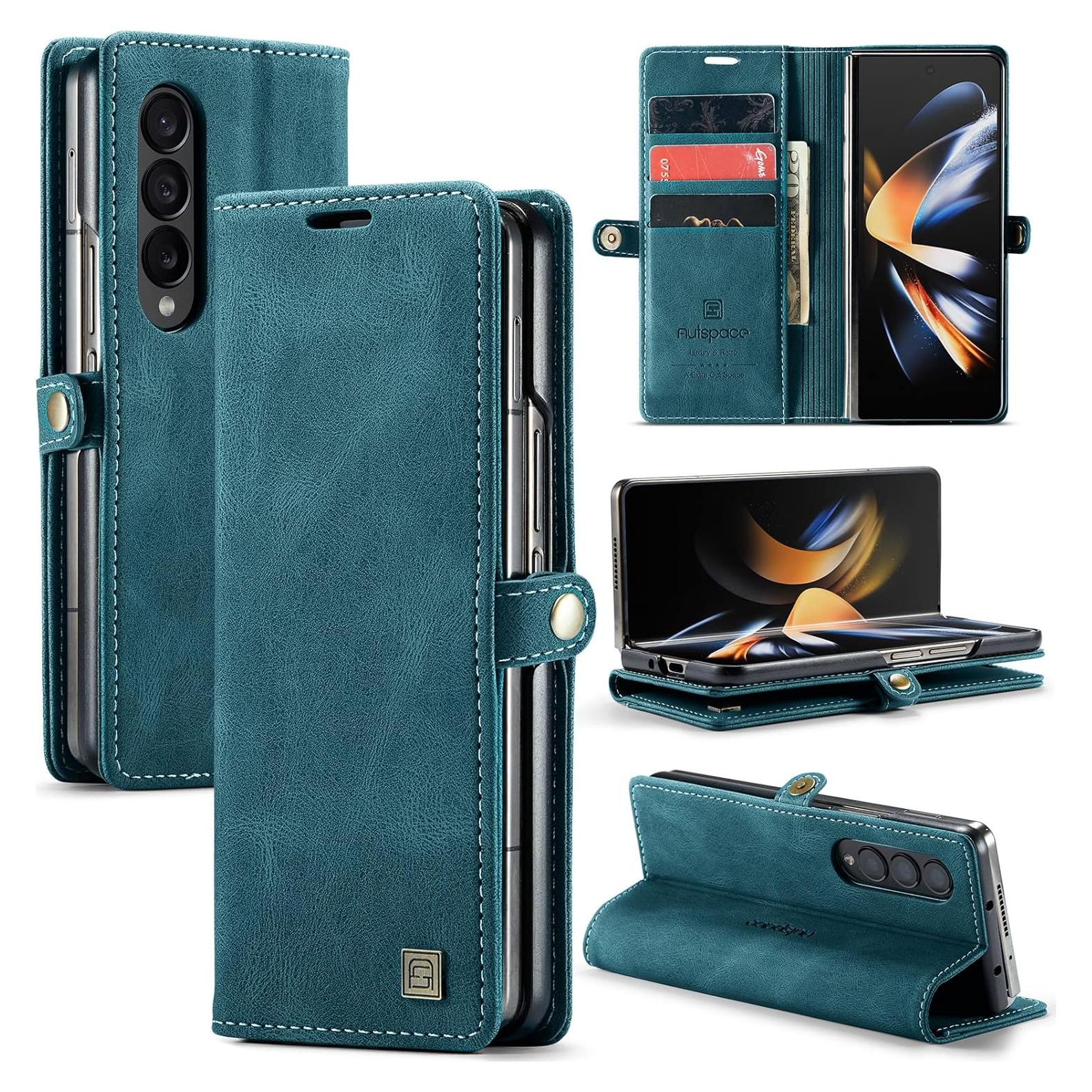 Funda EYZUTAK para Samsung Galaxy Z Fold 4, Cuero Azul