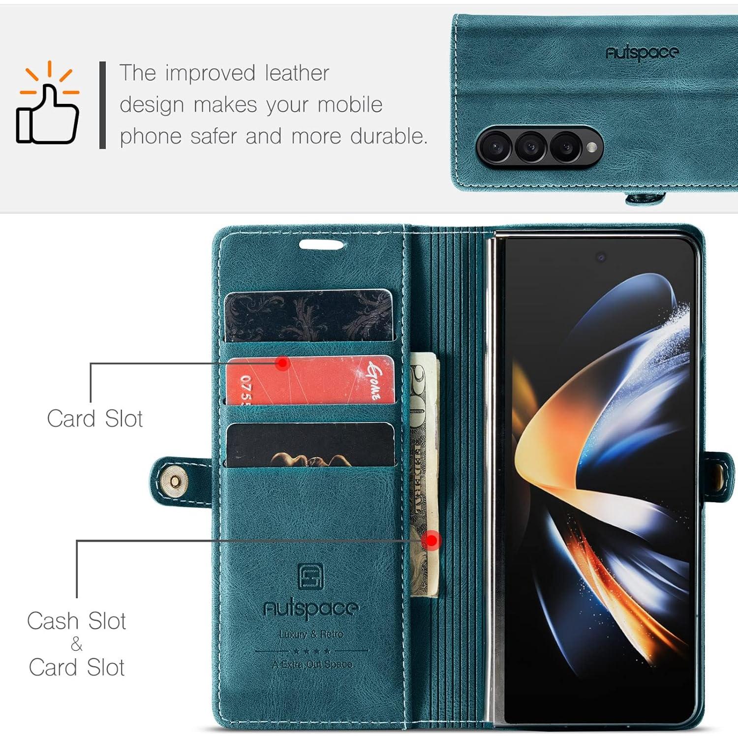 Funda EYZUTAK para Samsung Galaxy Z Fold 4, Cuero Azul