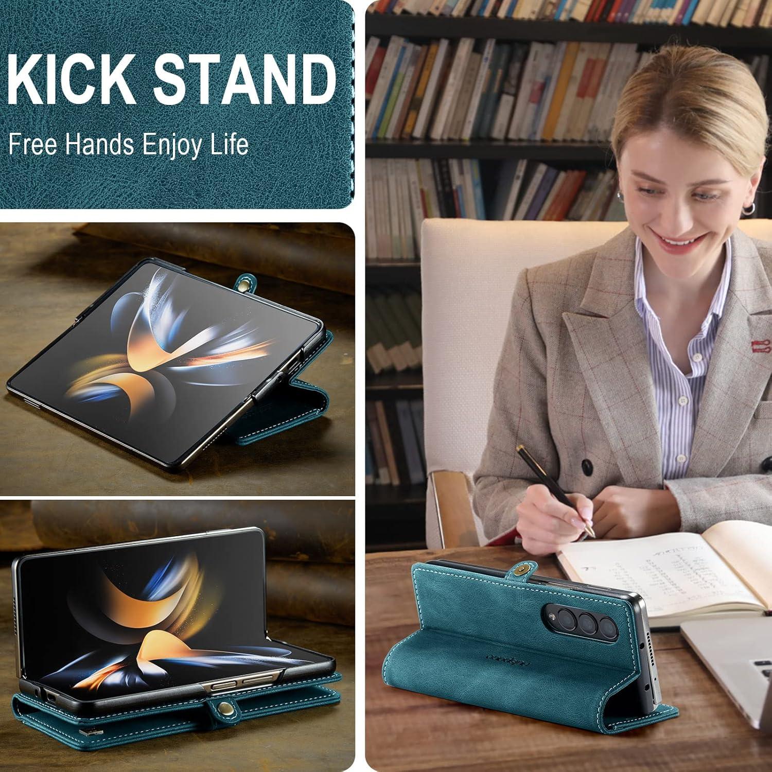 Funda EYZUTAK para Samsung Galaxy Z Fold 4, Cuero Azul