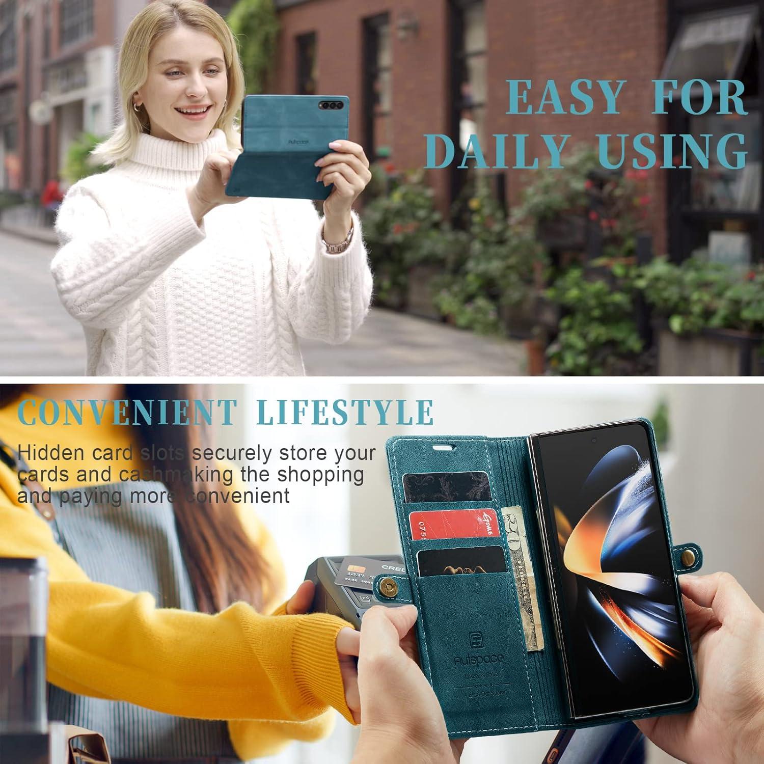 Funda EYZUTAK para Samsung Galaxy Z Fold 4, Cuero Azul