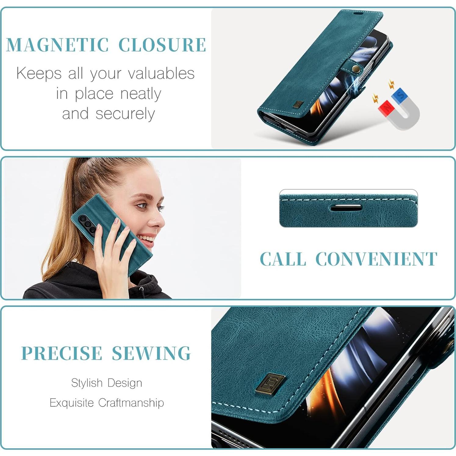 Funda EYZUTAK para Samsung Galaxy Z Fold 4, Cuero Azul