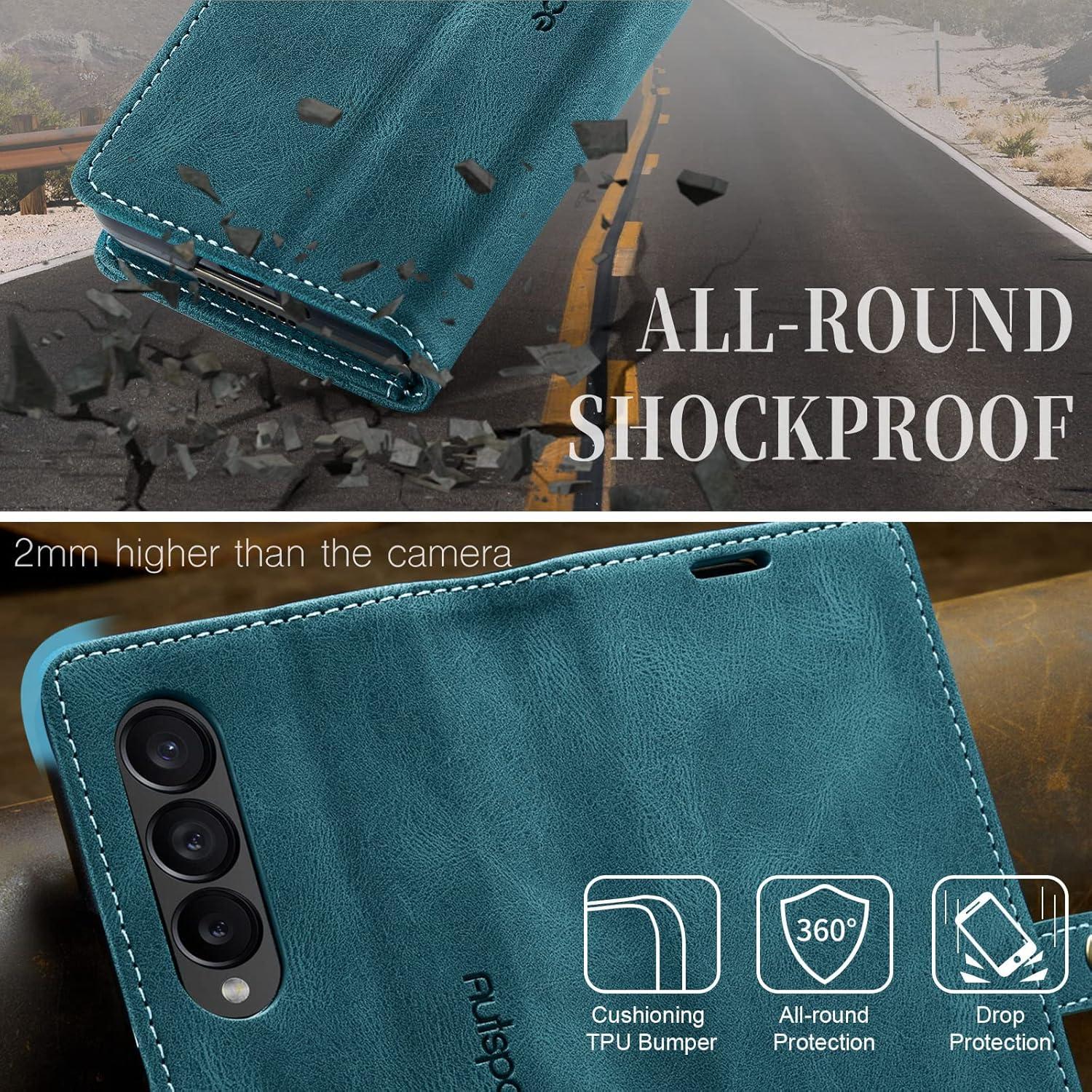 Funda EYZUTAK para Samsung Galaxy Z Fold 4, Cuero Azul