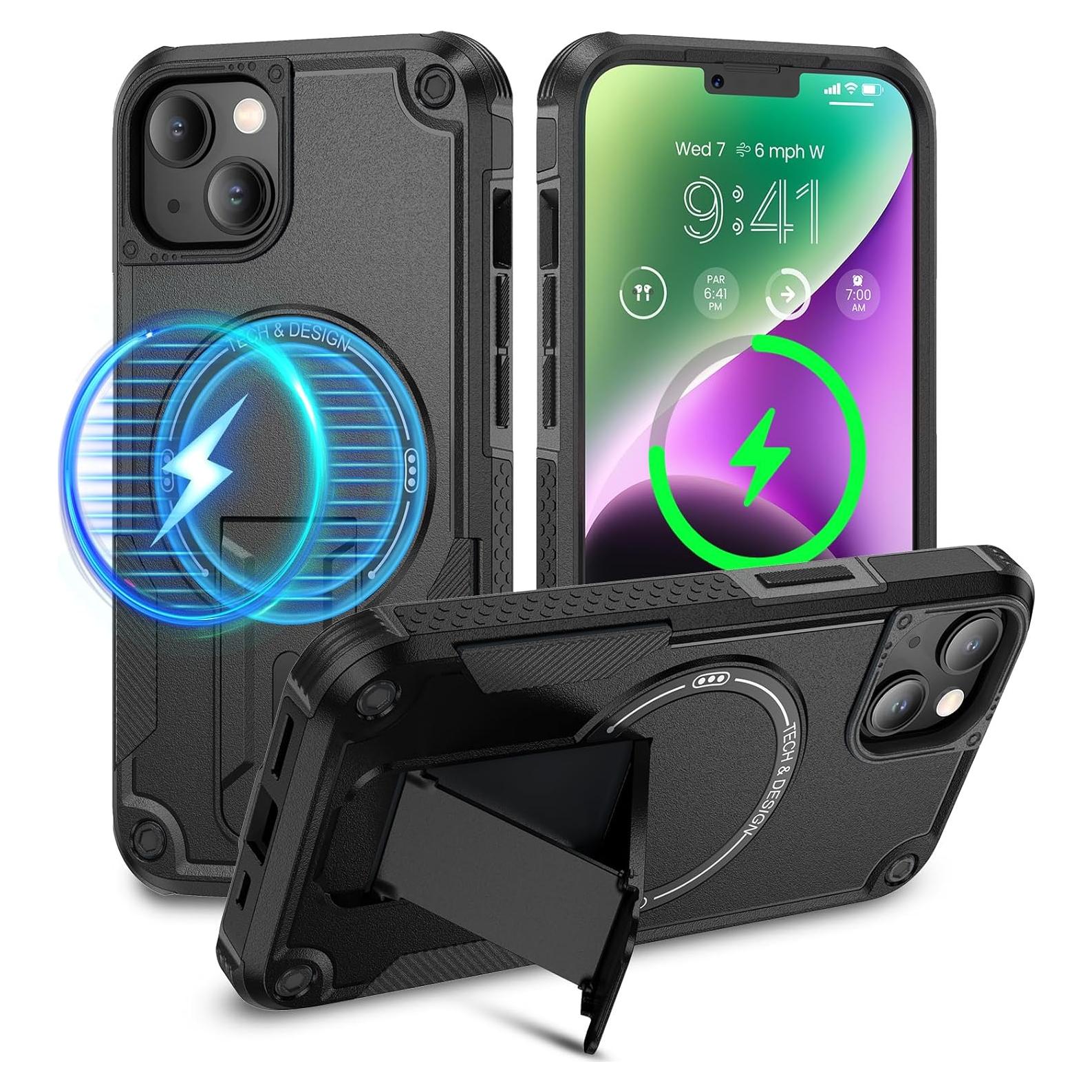 Funda Caka para iPhone 13/14 con Soporte y Magsafe Negra