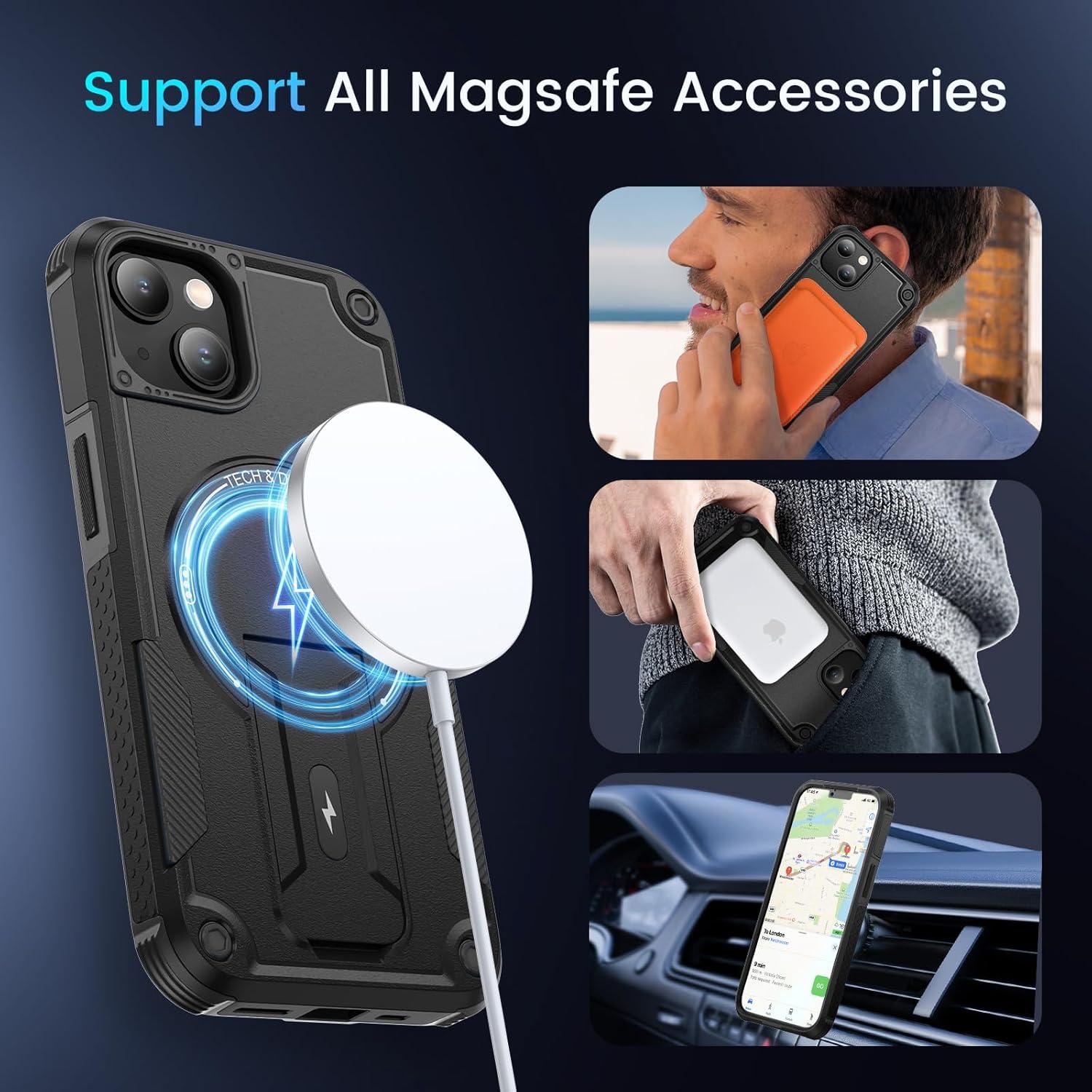 Funda Caka para iPhone 13/14 con Soporte y Magsafe Negra