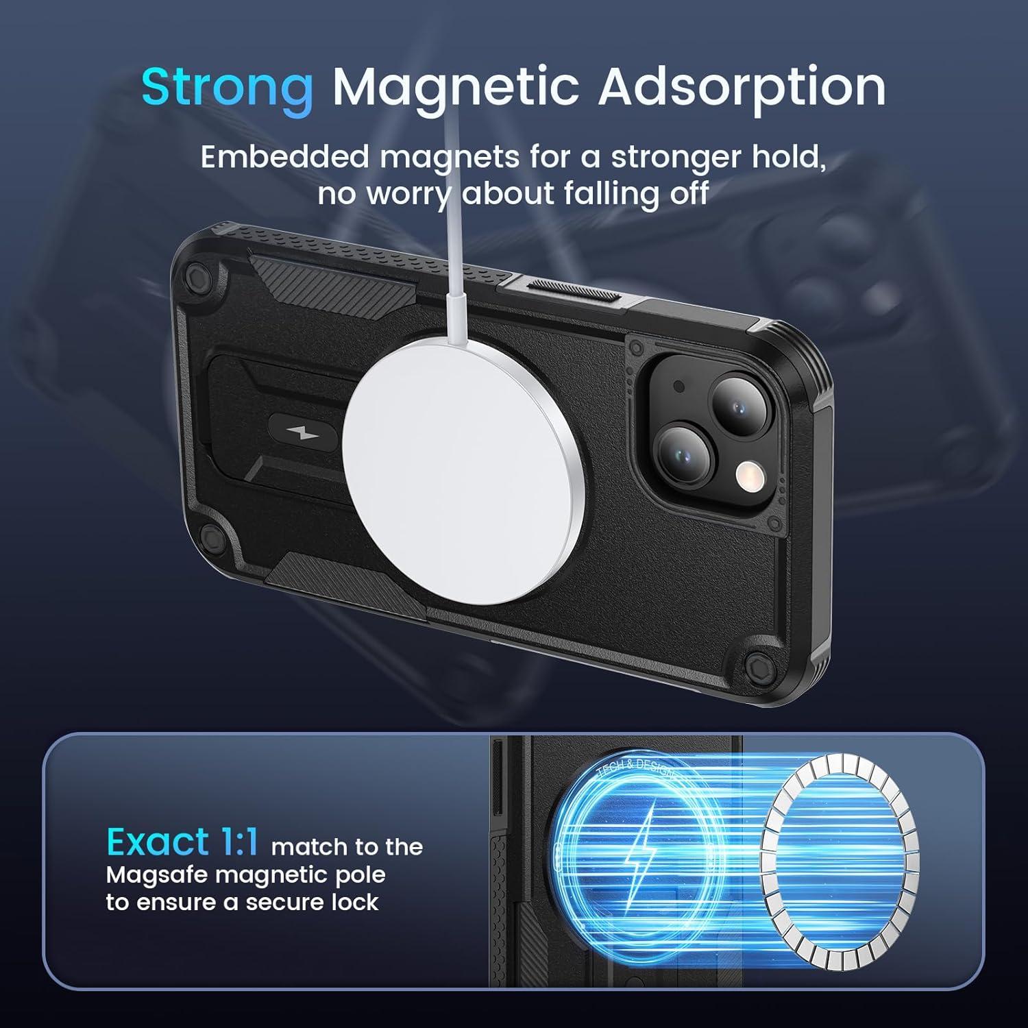 Funda Caka para iPhone 13/14 con Soporte y Magsafe Negra