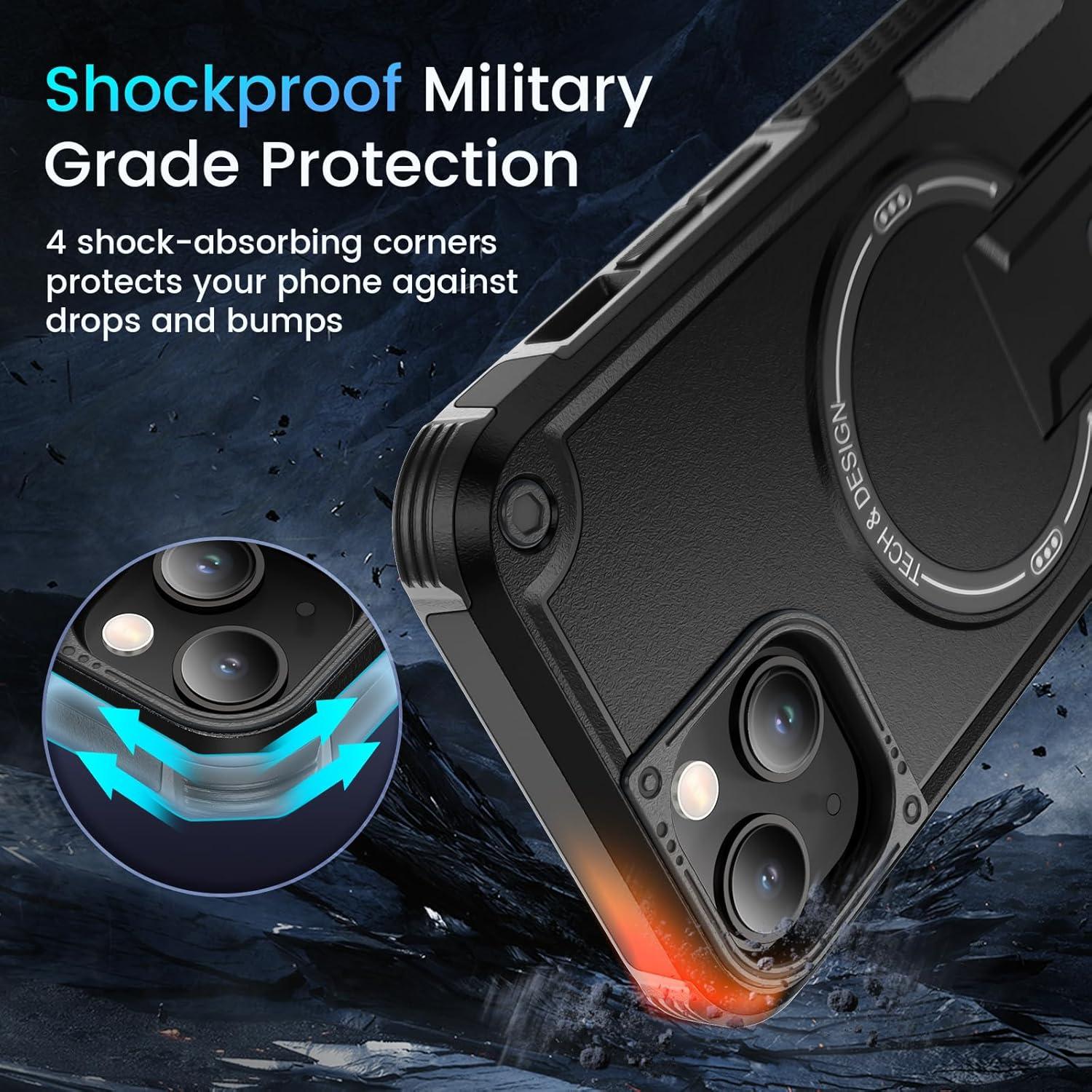 Funda Caka para iPhone 13/14 con Soporte y Magsafe Negra