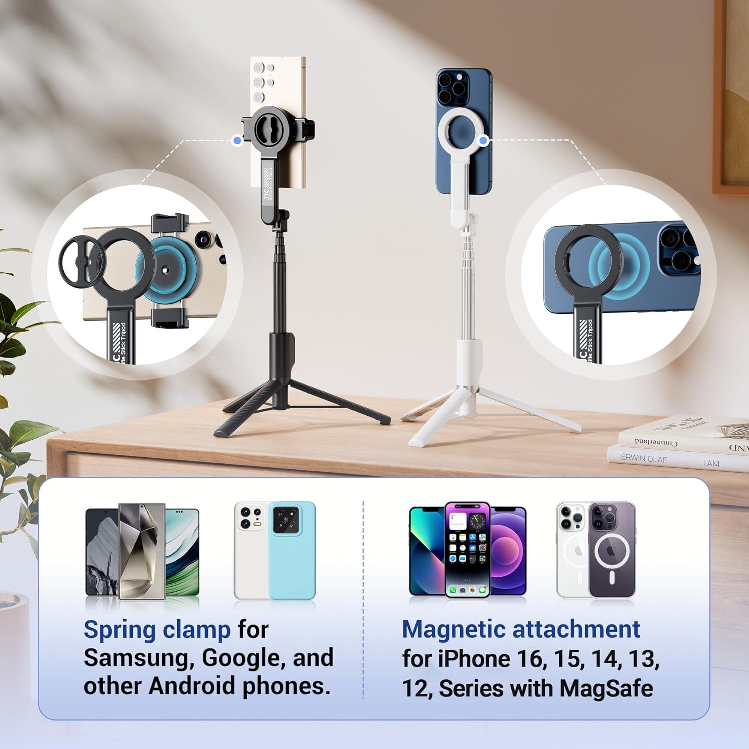 Trípode Magnético JJC SFM-1W con Selfie Stick 104 cm Blanco