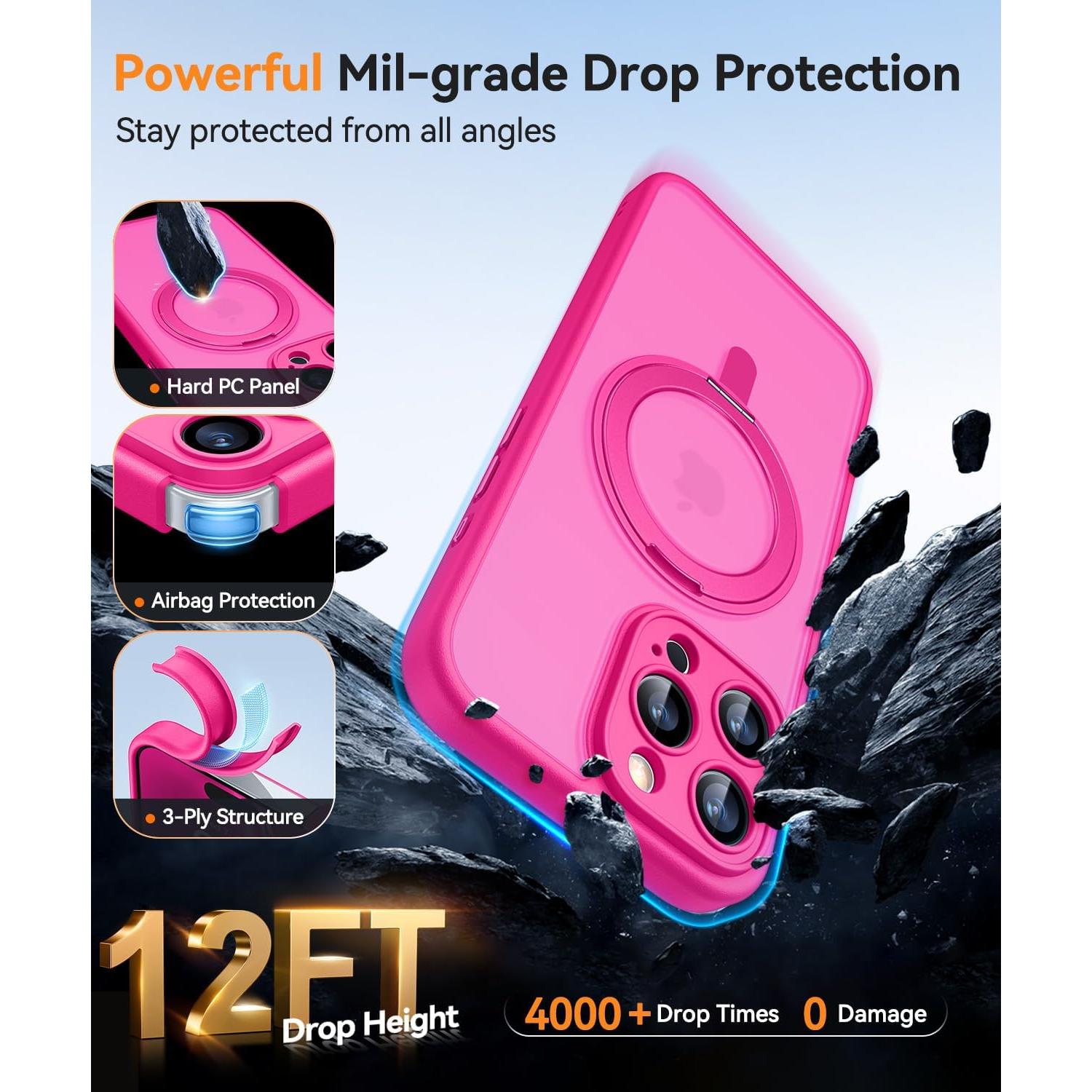 Funda Protectora CANSHN para iPhone 15 Pro Max Rosa 6.7"