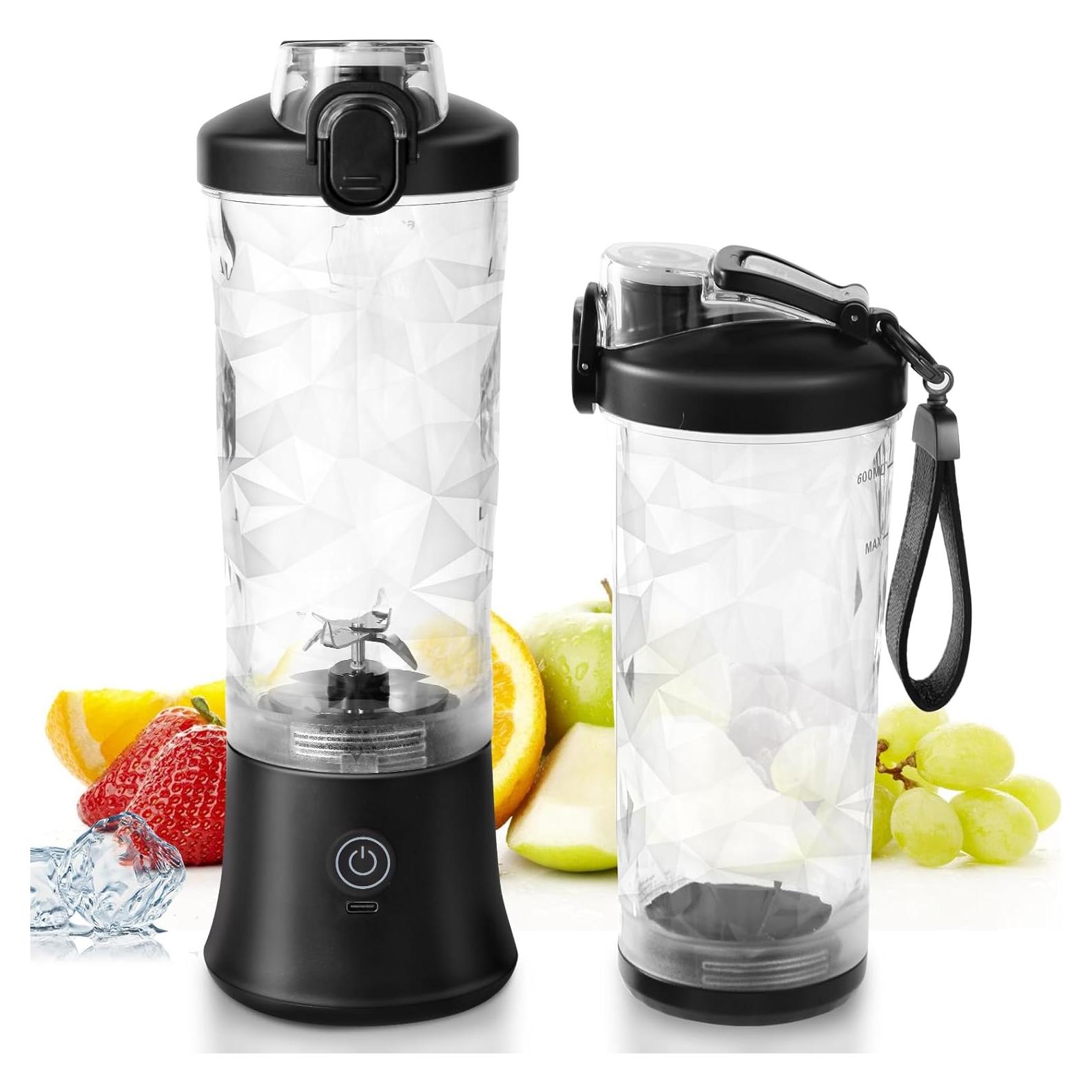 Portable Blender for Shakes and Smoothies, 20oz Rechargeable Electric Protein Shaker Bottle with 6 Leaf Blade, Travel Lid, Mini Small Personal Juicer Blender Cup for Gym, Travel, Kitchen, Office, Home