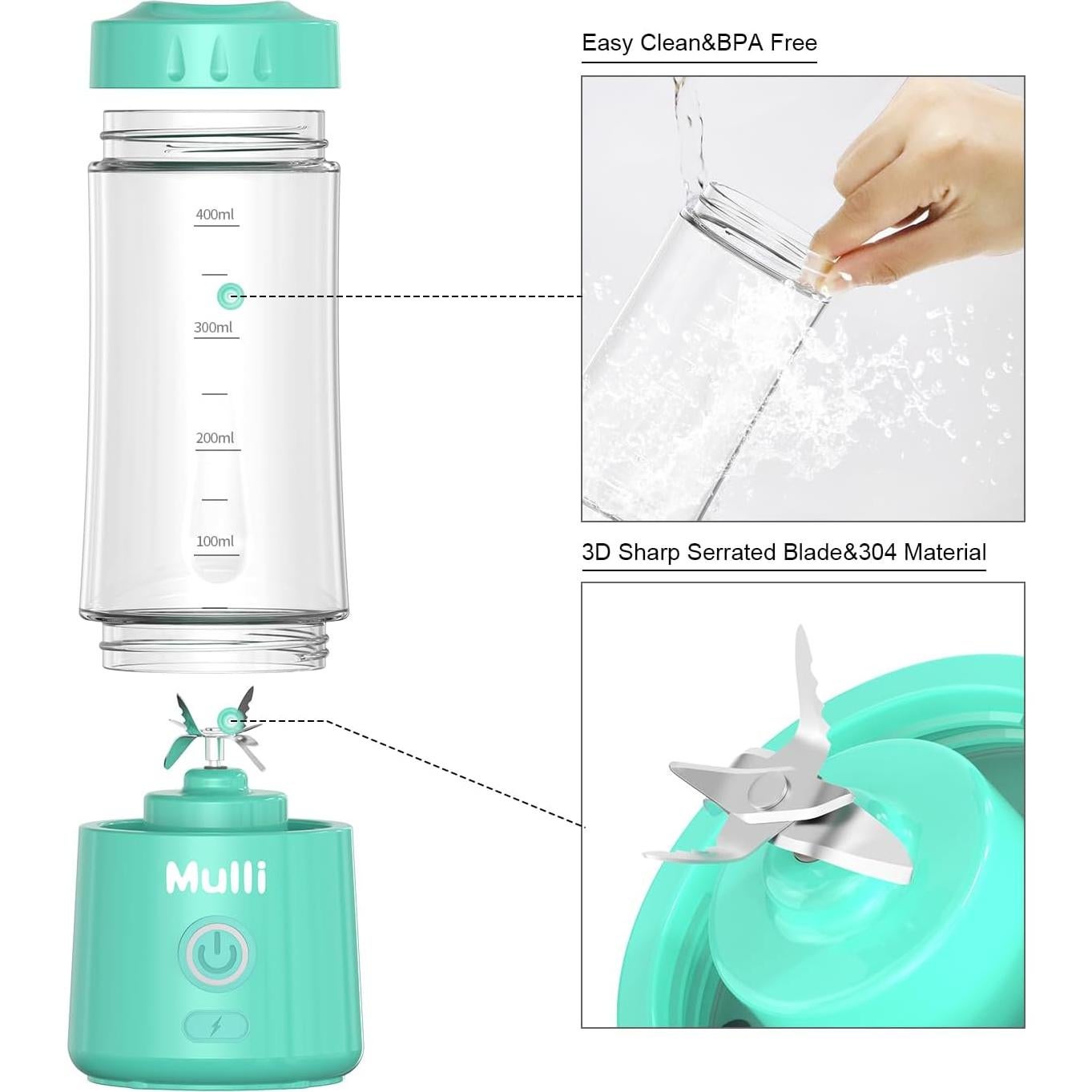 Licuadora Portátil Mulli DC-7SM 414ml Recargable USB Azul