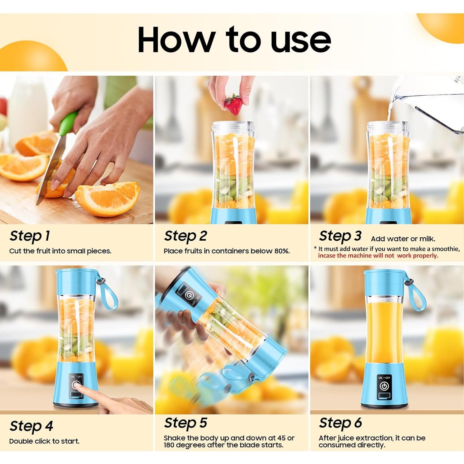 Licuadora portátil YFIXQNSU 380ml USB inalámbrica azul