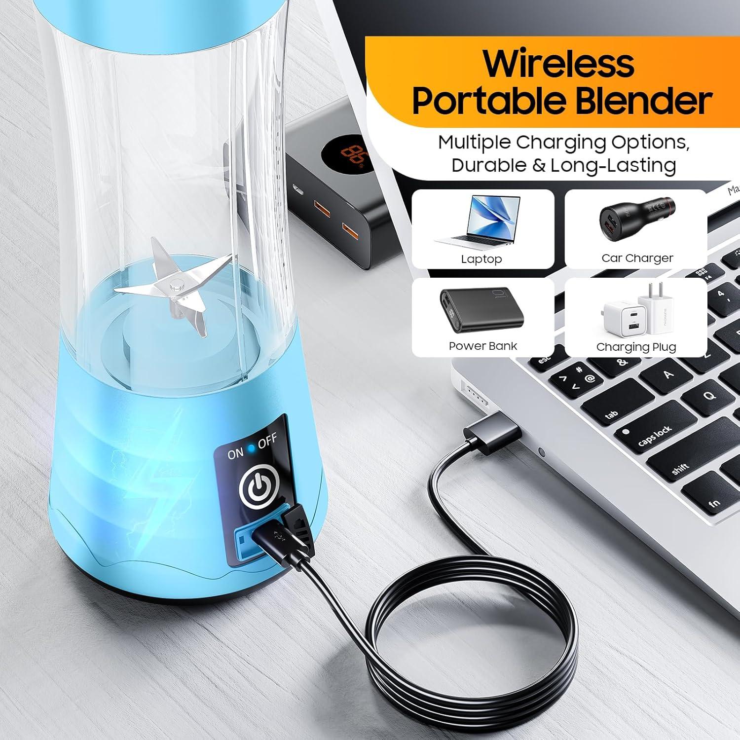 Licuadora portátil YFIXQNSU 380ml USB inalámbrica azul