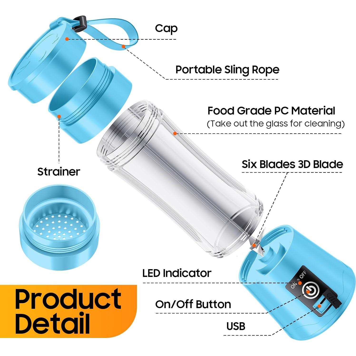 Licuadora portátil YFIXQNSU 380ml USB inalámbrica azul