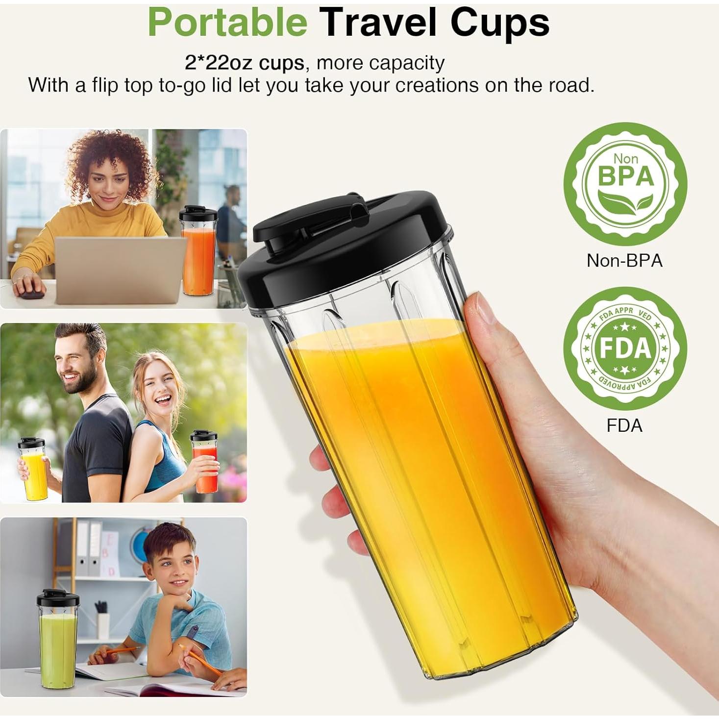 Licuadora Personal KOIOS 1000W con 2 Tazas de 650ml