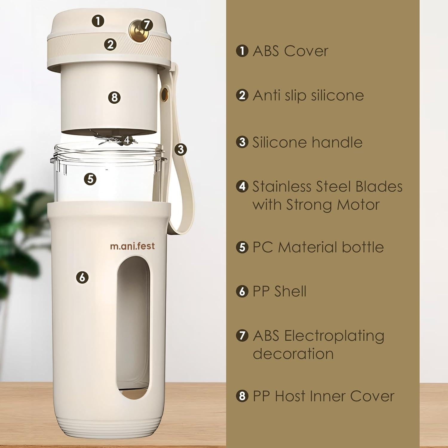 Licuadora Portátil m.ani.fest 350ml USB Tipo-C Blanca