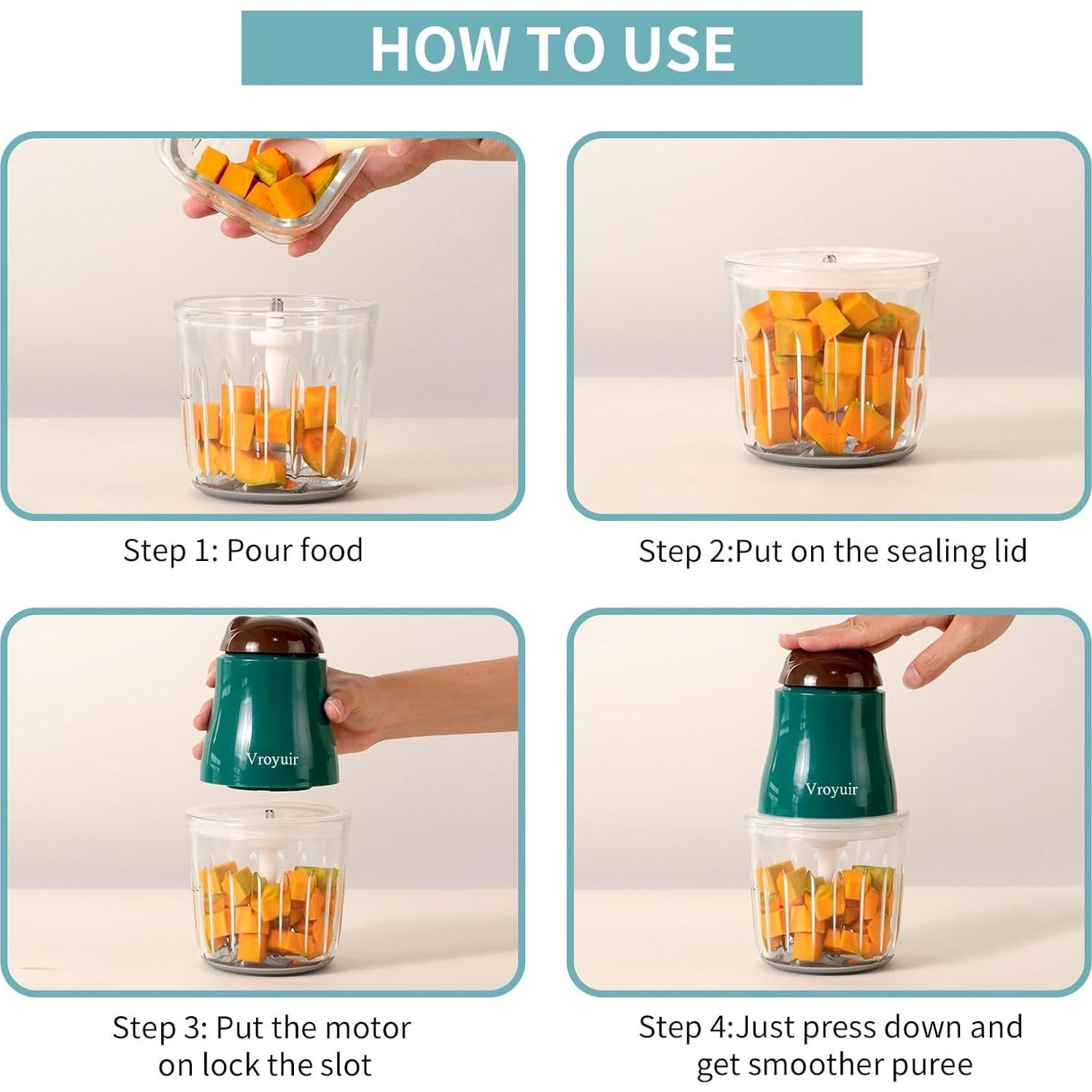 Licuadora de Comida para Bebés Vroyuir 600ml con 10 Cuchillas