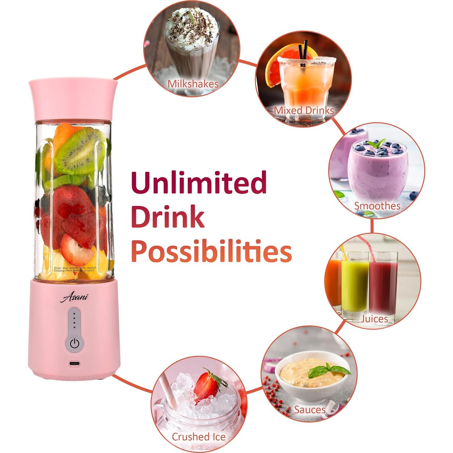 Mezclador Mini Portátil Asani Rosa 500ml Recargable USB