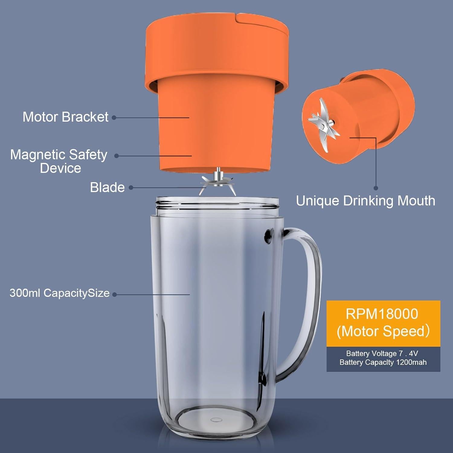 Licuadora Portátil Cozy Blue 0.3L USB Recargable Naranja