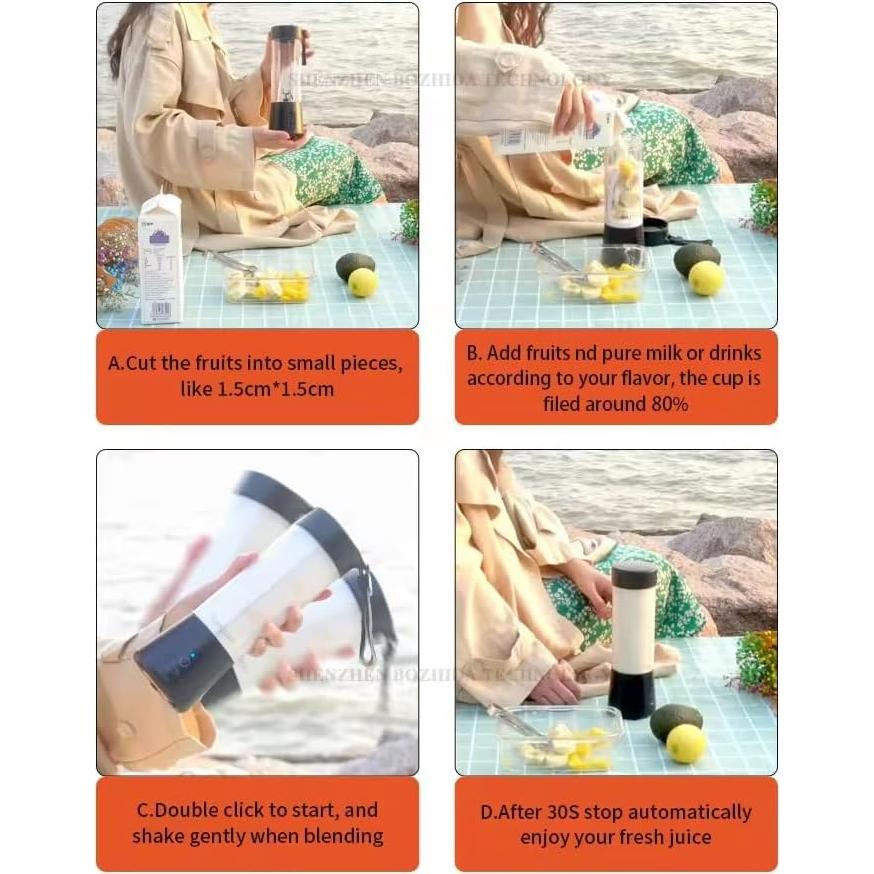 Portable Personal Blender | Juicer Blender For Smoothies and Fruit (1pc) | Rechargeable, Upgraded USB-C Connector, 304 Stainless Steel Blades, Upsized 400ML Mini Blender, Small, Black