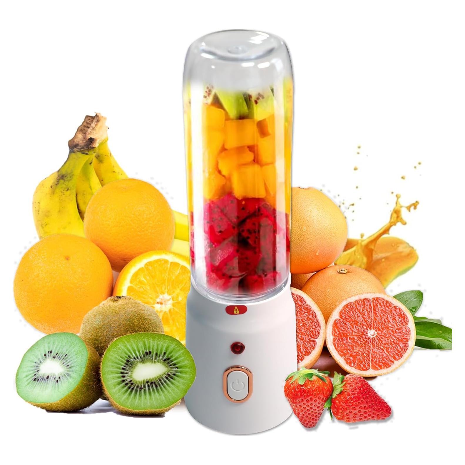 Mini Juicer Blender Portable, Personal Size for Smoothies and Shakes, 500 ML, USB Rechargeable, Fresh Juicer Cup, Two Bottle, Home, Kitchen, Gym, Office, Travel, Easy to Clean