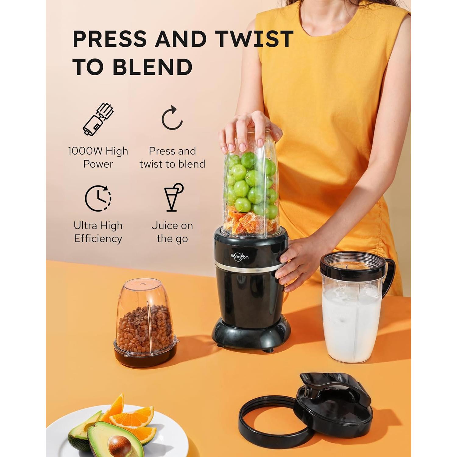 Licuadora Sangcon 1000W Portátil con 3 Tazas y Accesorios