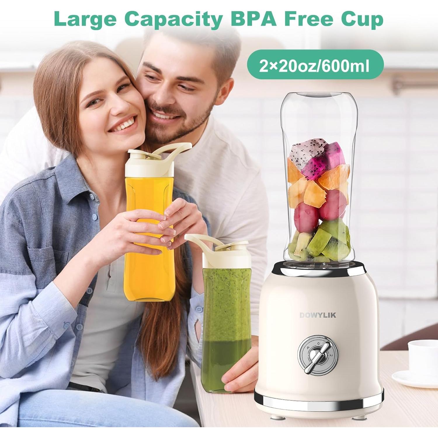Licuadora Personal DOWYLIK Retro 300W 2 Tazas 600ml Sin BPA