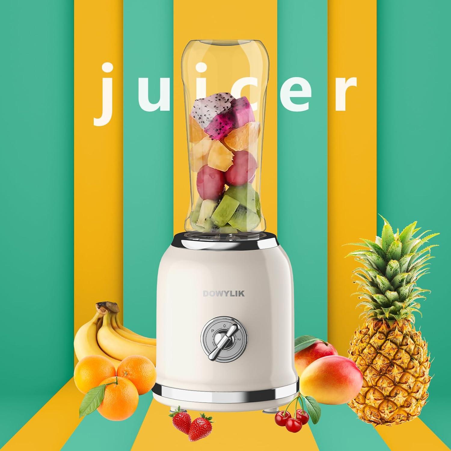 Licuadora Personal DOWYLIK Retro 300W 2 Tazas 600ml Sin BPA