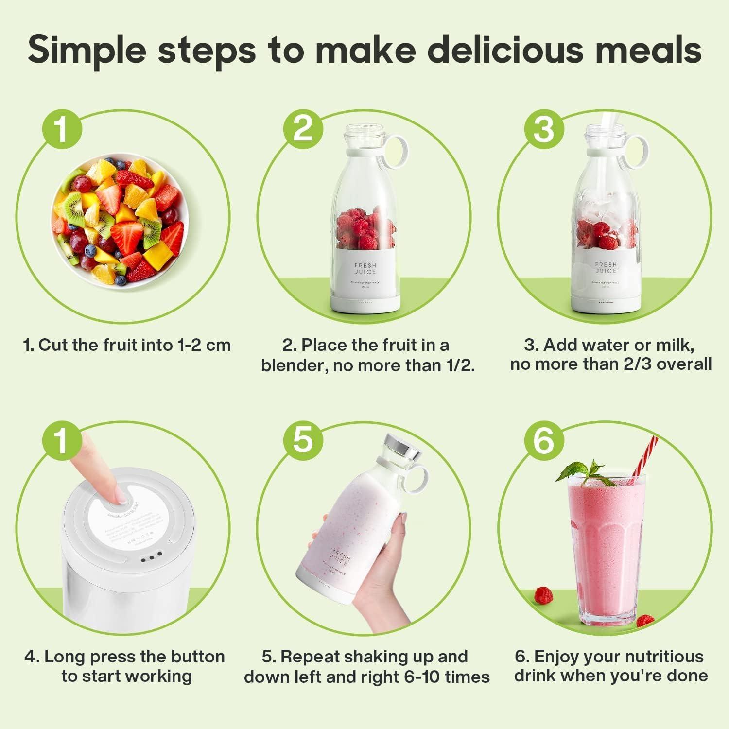 Licuadora Portátil MIAOKE 350ml USB para Batidos y Smoothies