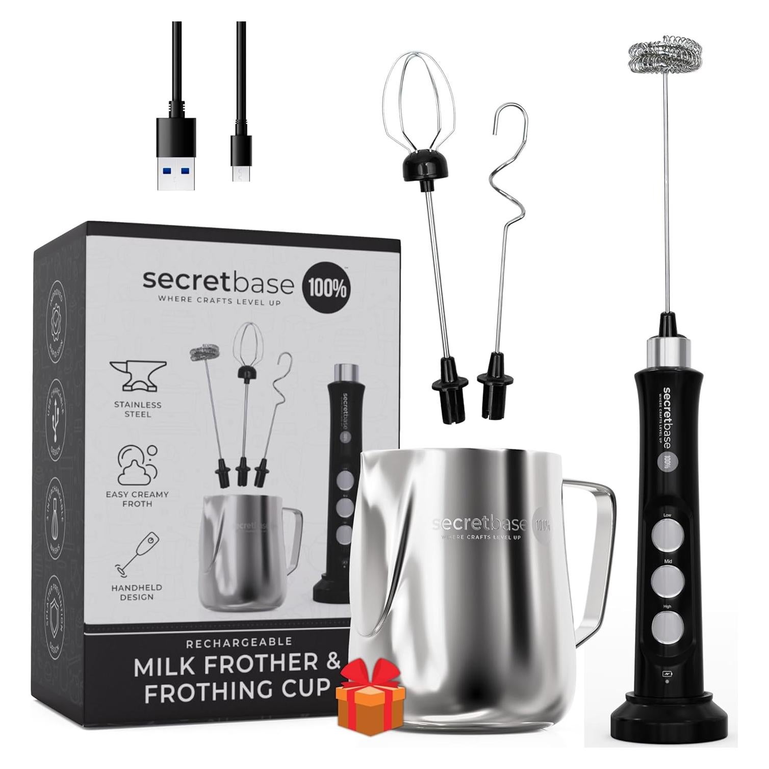 Batidor de Leche Recargable USB-C Secretbase con Jarra 12oz